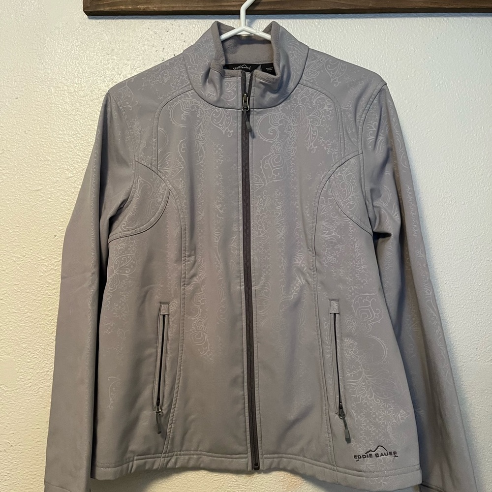 Eddie Bauer light gray embossed utility jacket with fleece lining